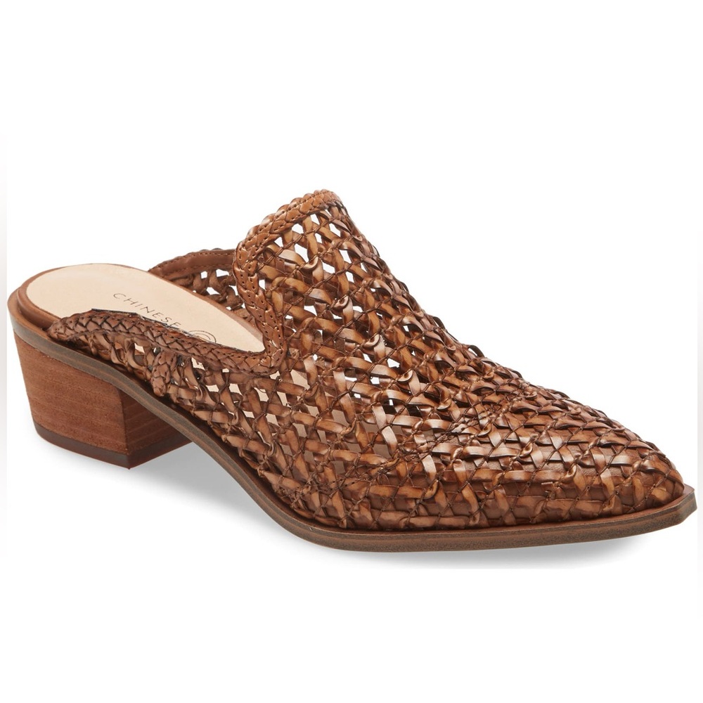 Chinese laundry leather woven mules